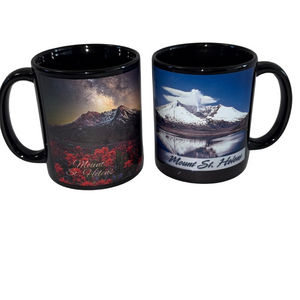 Mount St. Helens Black Ceramic Mug Set Scenic Collectible Coffee Cups